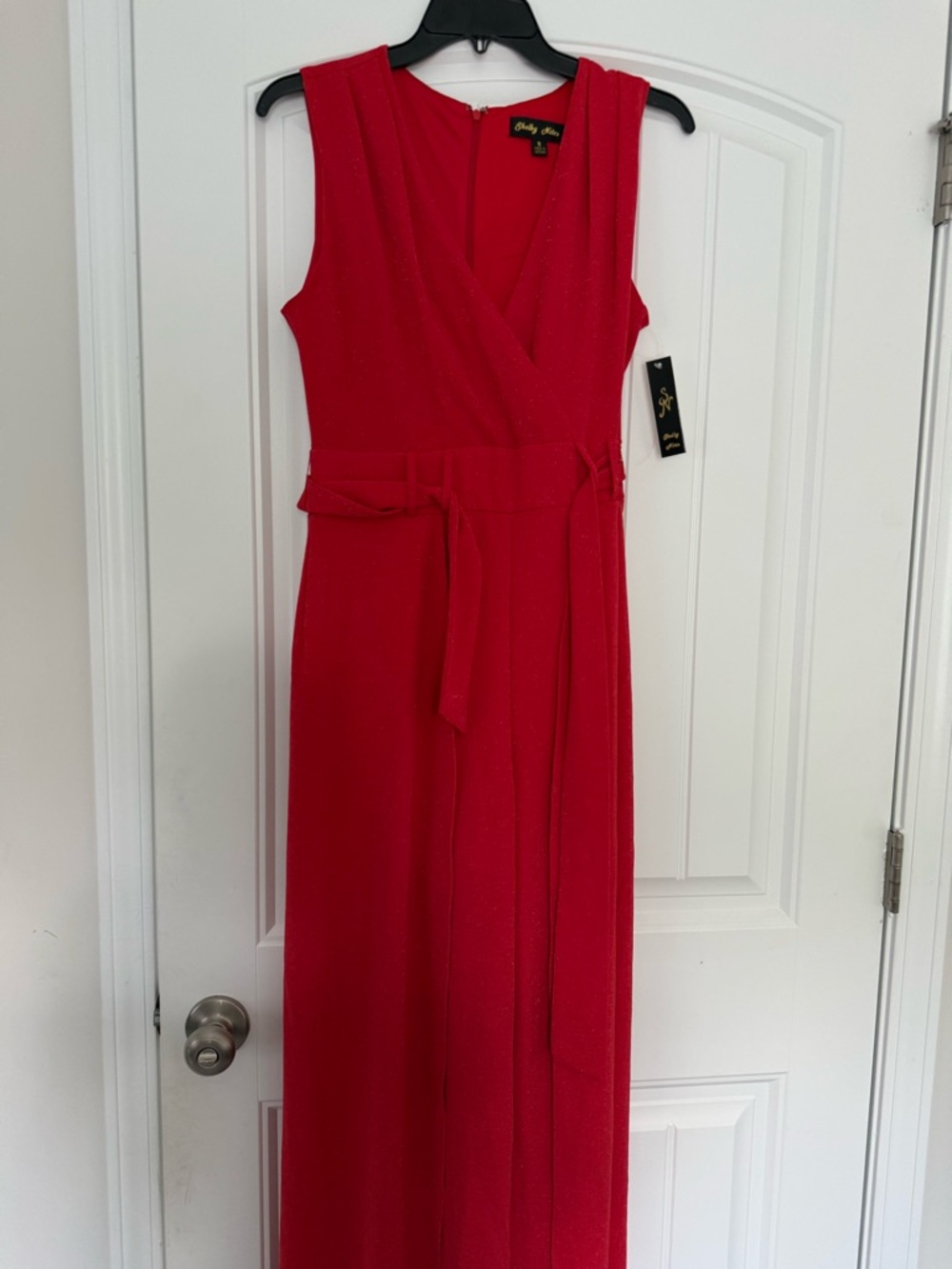 Bold Red Sleeveless Wrap Jumpsuit by Shelby Nites